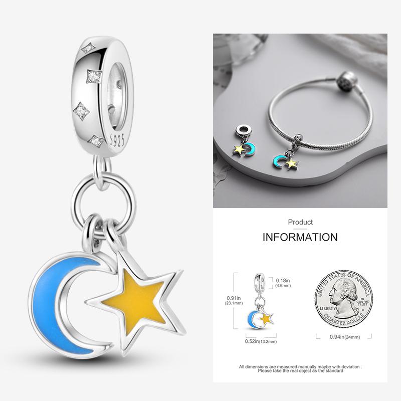 Latest In Star Moon Sun Charm Bead Elements Suitable For Pandach Authentic Bracelet Style Women Genuine Copper Pendant Piece Bead Components Jewelry