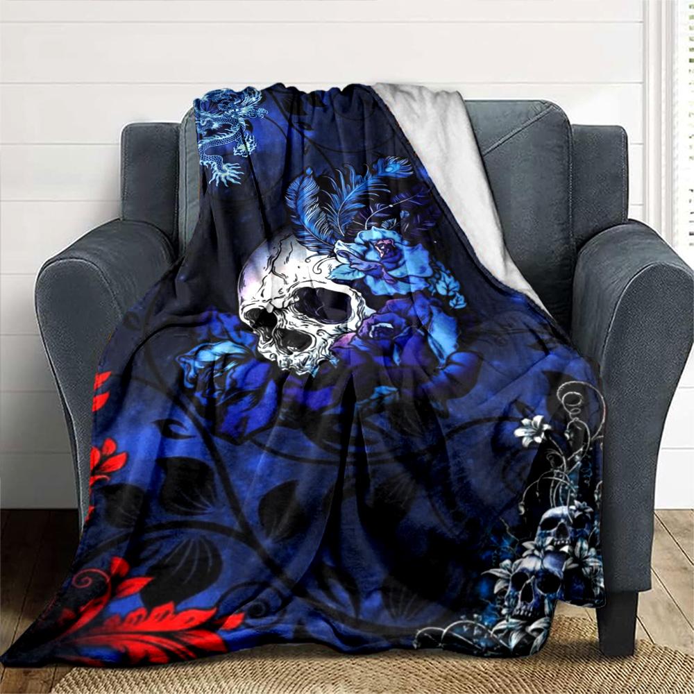 Gothic Skull Print Flannel Blanket High Quality Warm Comfortable Cover for All Seasons Perfect for Gifts Home Decor