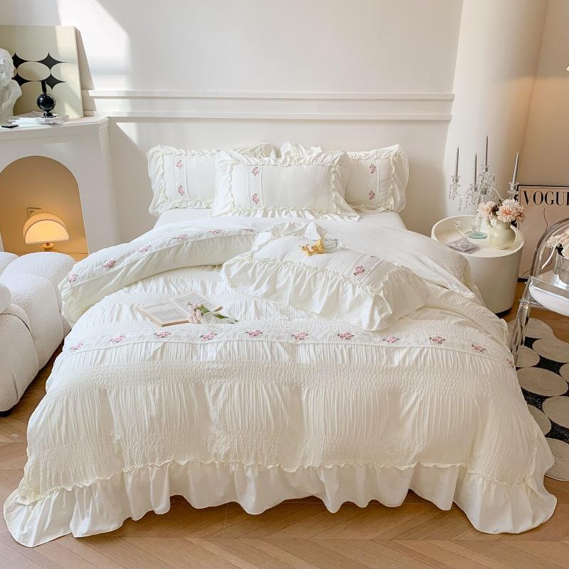 French Seersucker Embroidered Polished Sheets, Quilt Covers, Pillowcases, Three-piece Sets, Four-piece Sets