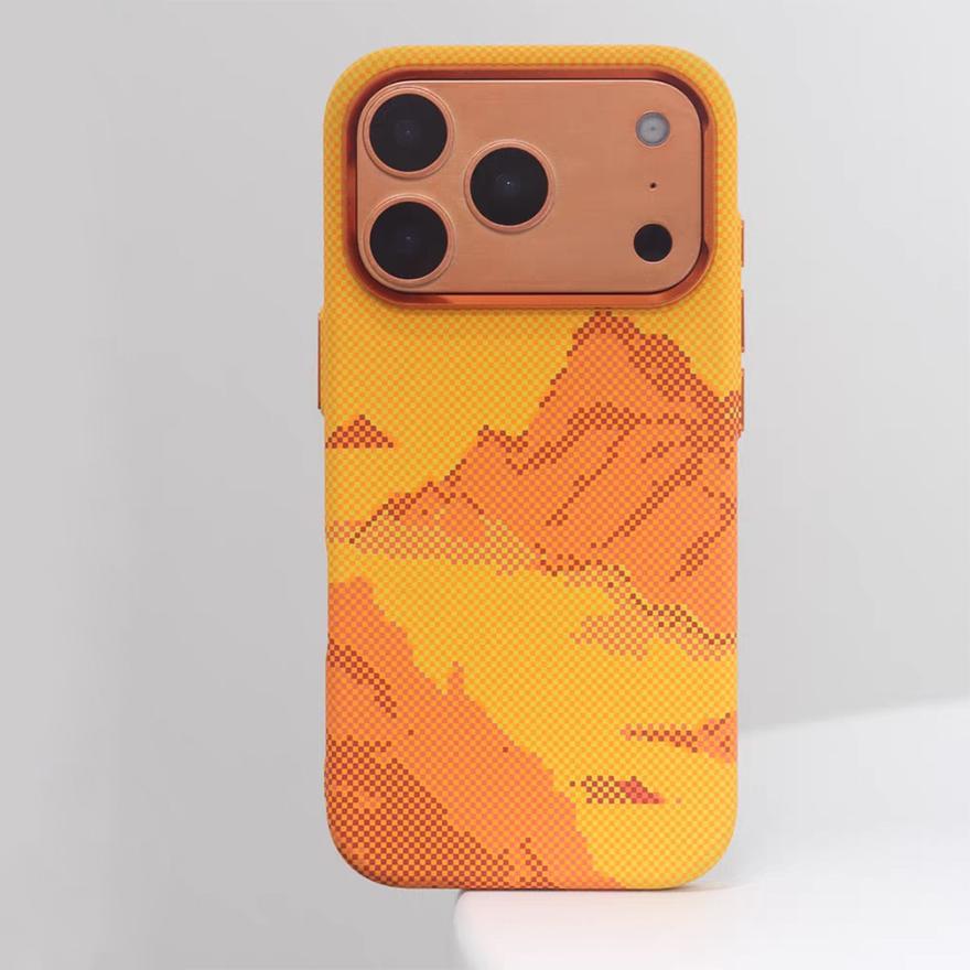 Orange Carbon Fiber Texture Alloy Lens Strong for Magsafe Phone Case for IPhone 17 Pro Max Magnetic Shockproof Hard PC Cover