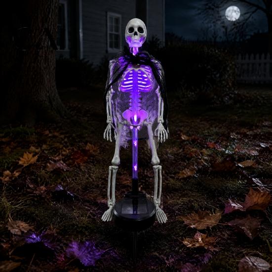 Spooky Garden Decor 2Pcs Solar Skeleton Yard Stake, LED Halloween Lights, Waterproof Ornaments Realistic Skull Figurines for Outdoor Lawn