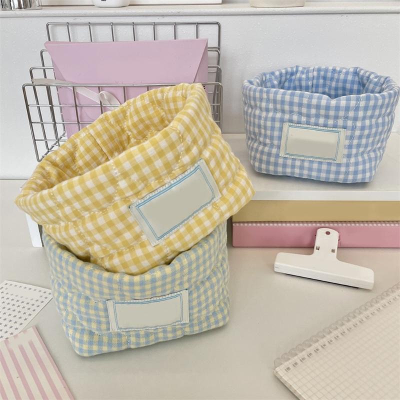Checkered Pattern Storage Bin Multipurpose Cloth Organizers For Cosmetics Office Supplies Household Items Easy To Clean