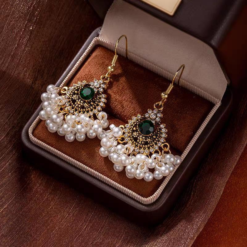 Beaded Tassel Drop Earrings Imitation Pearl Ethnic Hook Piercing Hypoallergenic Boho Jewelry for Beach Vacation
