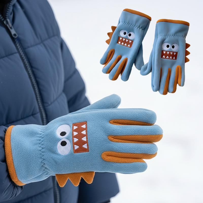 Kids Warm Plush Gloves Cartoon Soft Outdoor Polar Fleece Windproof Skiing Cycling Gloves Child Students Toddler Cycling Mittens