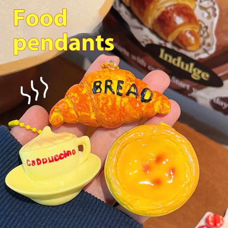 Cute Cartoon Simulated Food Pendant Keychain Creative Funny Chocolate Egg Bread Backpack Pendant Accessories Gifts