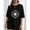 White Crewneck T Shirt With Sun And Moon Mandala Print For Casual Wear