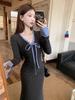 2025 Autumn Women's French Knit V-Neck Fishtail Dress - Stylish, Hip-Hugging Miu-Inspired Long Outfit