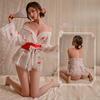 Sexy Underwear, Sexy Strawberry Print Perspective V-neck Retro Nightdress, Japanese Kimono Print Pajamas, Home