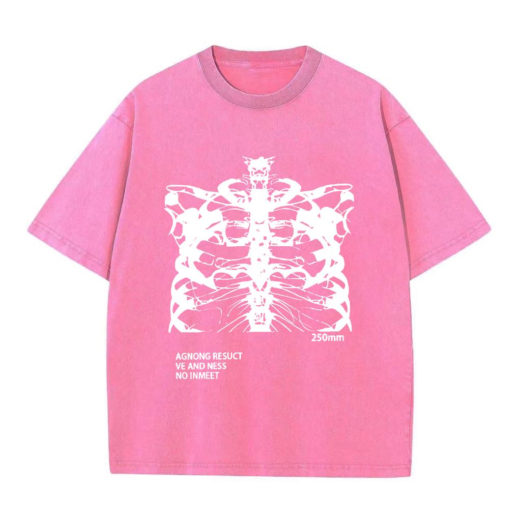 Retro Washed Vintage T-Shirt Blsack Tops Skeleton T-Shirt High Quality T Shirts Summer Oversized Short Sleeve Clothes