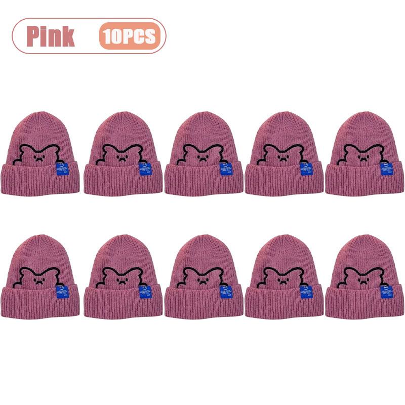 1-10PCS Kids Winter Knit Hat with Cute 3D Bear Design Cozy Soft Warm Korean Style Beanie Cap Perfect Christmas Gift