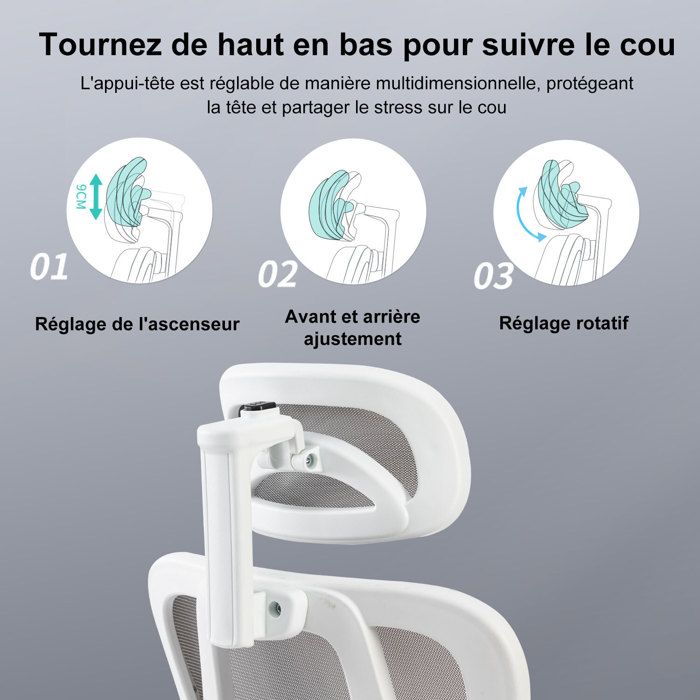 Sevencomfort-Chaise de bureau ergonomique avec siège réglable-chaise de bureau respirante avec support lombaire-charge 115KG-gris
