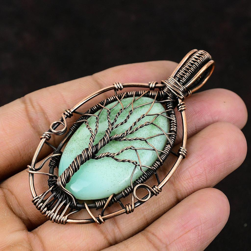 Tree Of Life Chrysoprase Pendant Copper Wire Wrapped Jewelry Amazing Pendant Gemstone Jewelry Gift For Her Gift For Girl Chrysoprase Jewelry