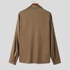 Yousheng Men Party Shirt Baggy Front Design Satin Thin French Style Solid Color Lapel Loose Long Sleeve Club Shirt Single-breasted Daily Top