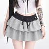 Mini Skirt Lace-up with Shorts Women Elastic High Waist A Line Cake Skirts Korean Fashion Ruffles Hit Color Patchwork Skirt