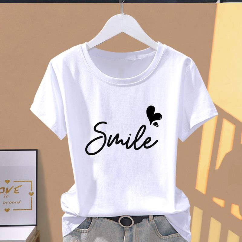 (Asiatische Größe) Graphic Tee T Kleidung Liebe Herz Brief Trend Nette Lässige Mode Druck Weibliche Casual frauen Top Kurzarm T-shirt