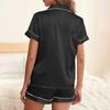Pijama de Satin Luxoasă pentru Femei Articole de Dormit Vară Mânecă Scurtă Topuri cu Guler Rever Nasturi & Pantaloni Scurți Pijama Femei Set de Lounge