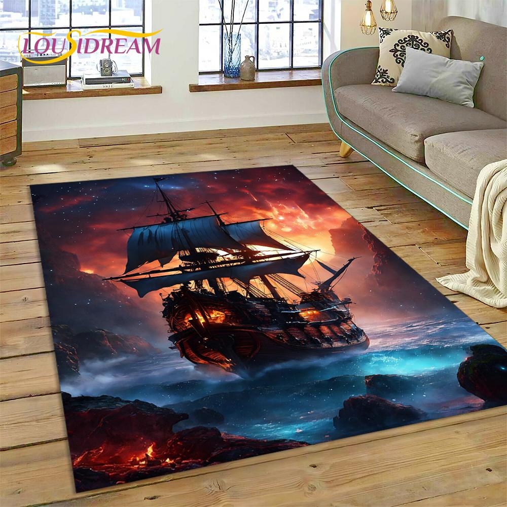 Ancient Pirate Ship Boat,Barque,Sailboa Rug Carpet for Living Room Bedroom Decor,Floor Mat Non-slip Decoration for Sofa Doormat