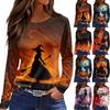 Top da donna a maniche lunghe con stampa di Halloween e spacco laterale, girocollo, per l'uso quotidiano casual