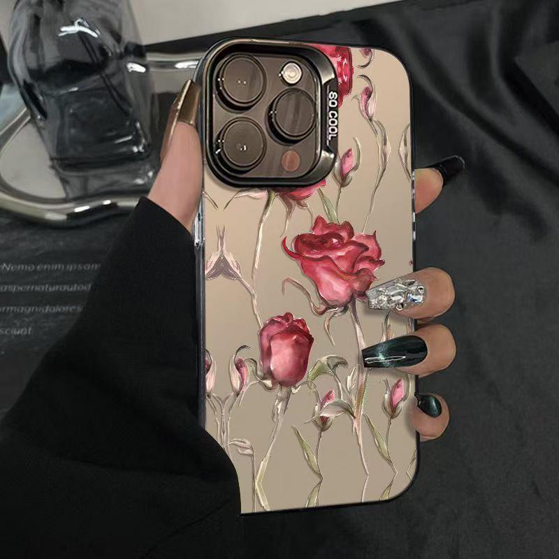 Silver Anti-Fall Rose Branch Phone Case for 17/17ProMax/17Pro/16/15
