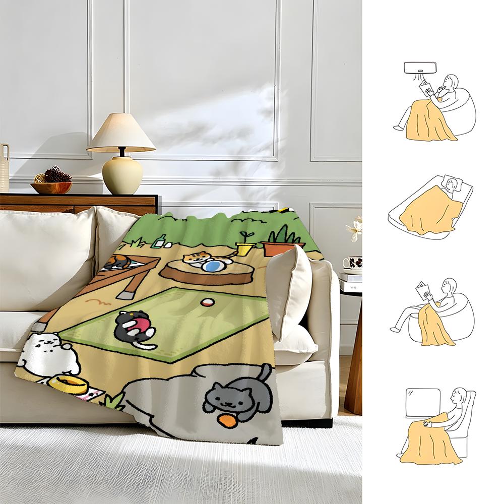 Game N-Neko Atsume-e Throw Warm Soft Flannel Blanket, Multi-use for Sofa Bed Camping Travel Nap