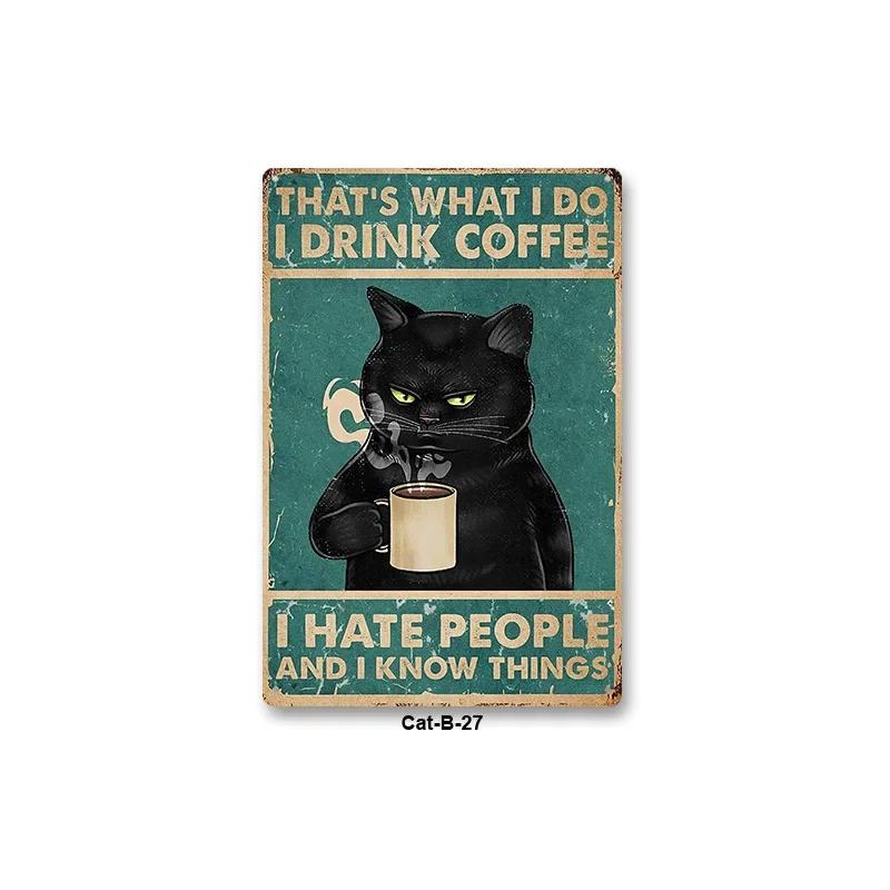 Animal Black Cat Art Decor Home Metal Tin Sign Signs for Living Room Kid Bedroom Wall Decoration Cafe Western Restaurant Poster