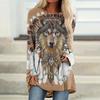 Animal Wolf Print Long Sleeves Vintage Women's T-shirts Tops Fall/Winter Cotton Women Clothing Casual Loose Pullover