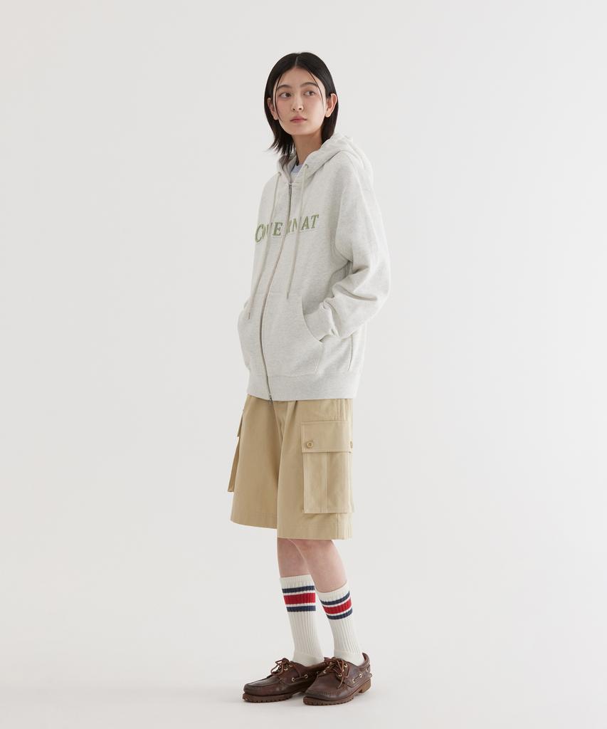 COVERNAT Authentic Logo Zip-Up Hoodie Oatmeal