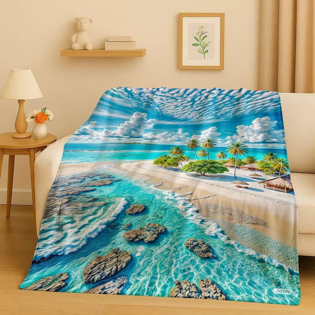 Mooie Natuurlijke Scenery Zee Lucht Boom Flanellen Deken, Ultrazacht Warm Pluche Plaid voor Huis Slaapkamer Bed Bank Cover Kinder Cadeau