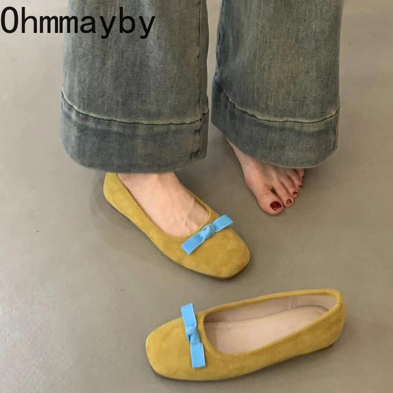 Jarní podzimní nazouvací dámské baletní ploché boty, módní mělké motýlí uzel, dámské pohodlné boty Mary Jane s měkkou podrážkou