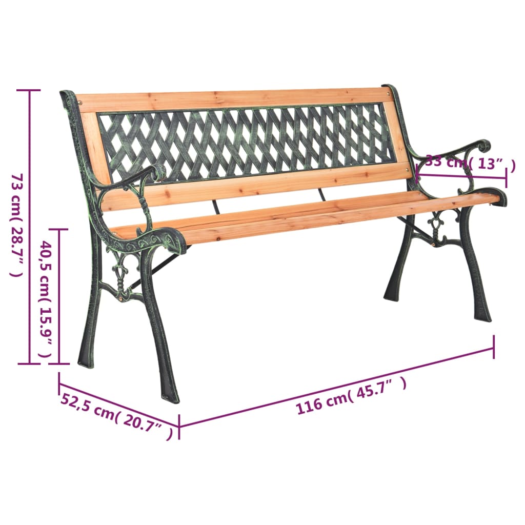 Vidaxl Garden Bench, 116 Cm, Cast Iron And Solid Fir Wood