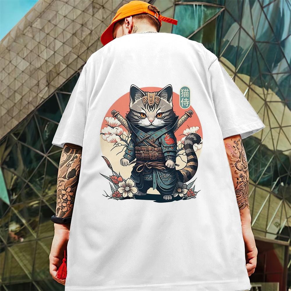 New Men's T-Shirt 3d Samurai Cat Short Sleeve T-Shirt 2024 Summer Quick Drying Casual Tees Tops Casual Oversized T-Shirt For Men