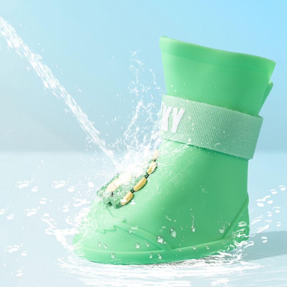 4pcs/set Cute Cartoon Anti-slip Pet Rainshoe Wear Resistant Silicone Dog Rain Shoes Waterproof Pet Foot Cover Outdoor