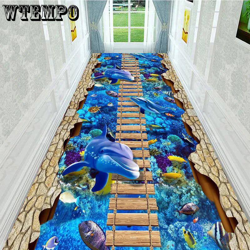 WTEMPO 5D Printable Cut-out Porch Floor Mat Large Size Aisle Stair Carpet Home Washable Non-slip Mat for Hallway