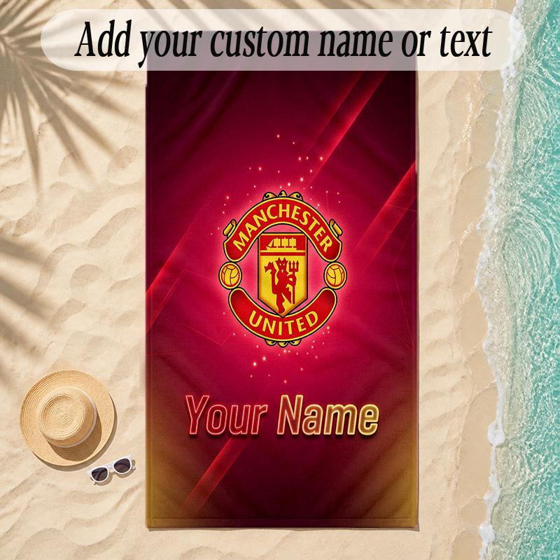 Badehåndkle Manchester United Egendefinert Navn Tekst Personlig Tilpasset Mykt Håndkle for Strand Basseng Innendørs Hjemmeinnredning Gave