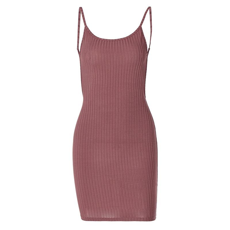 Spring Women's Solid Color Slim-fit Knitted Sexy Suspender Wrap Hip Dress
