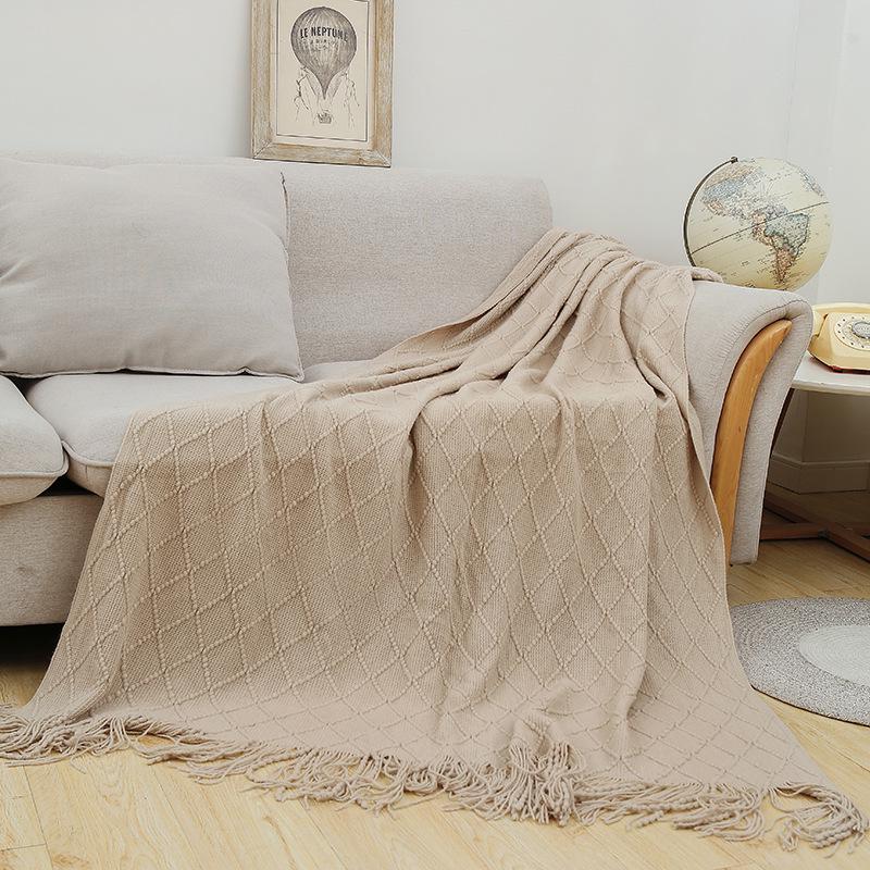 Modern Minimalist Diamond Pattern Solid Color Knitted Blanket - Customizable Car or Bed Nap Blanket