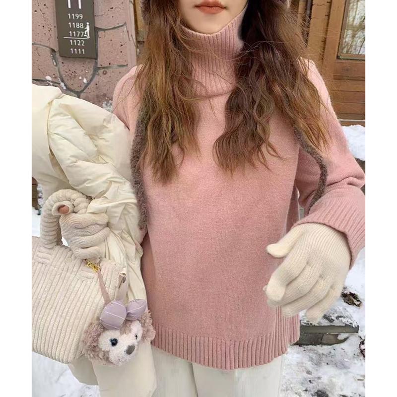 Mode Tjock Långärmad Polotröja Stickad Tröja för Kvinnor Höst och Vinter Lös Slim Fit Bas Tröjor Toppar Kvinnor Elegant Casual Tröjor 25442