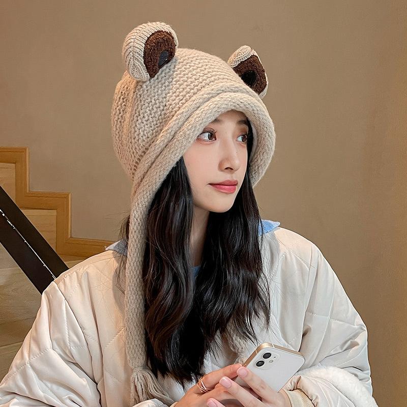Frog Knitted Hat Women's Ear Protection Face Cold Protection Warm Cycling Wool Hat Cartoon Thin Face Fleece Hat