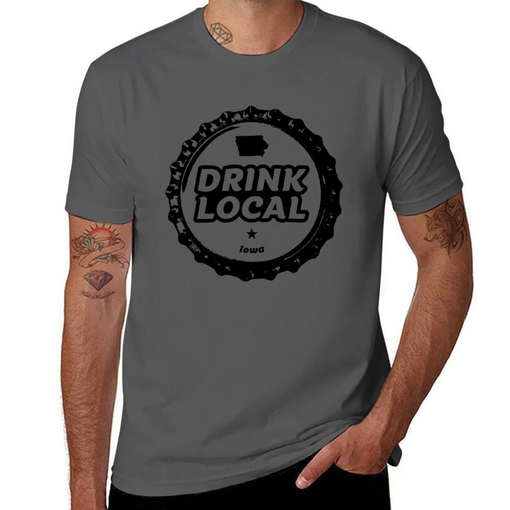 Drink Local Iowa Craft Beer Bottle Cap TShirt Comfortable Daily Wear Tee