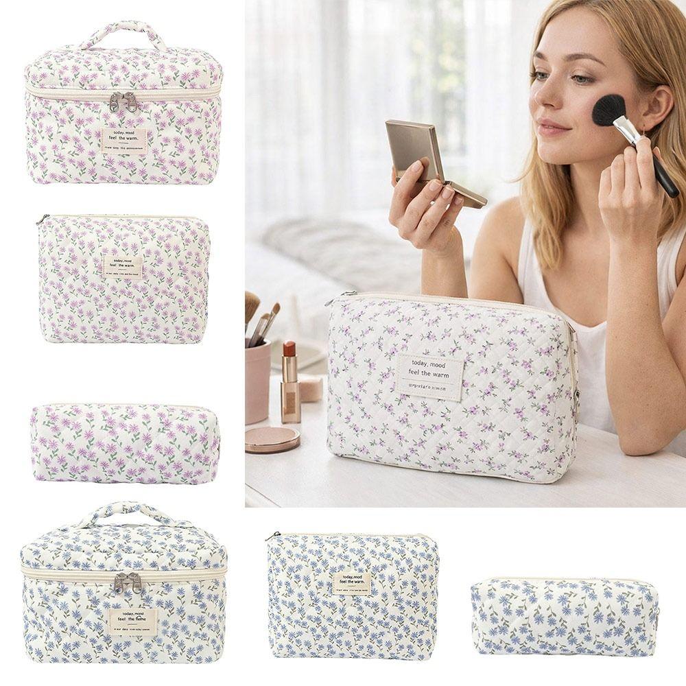 Zipper Aesthetic Cosmetic Organizer Floral Printed Skincare Clutch Toiletry Bag Travel Storage
