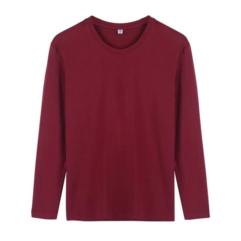Men's Solid Color Long-Sleeved T-Shirt Men Loose O-Neck Large Size Bottoming Man T Shirt Cotton Tops Tees