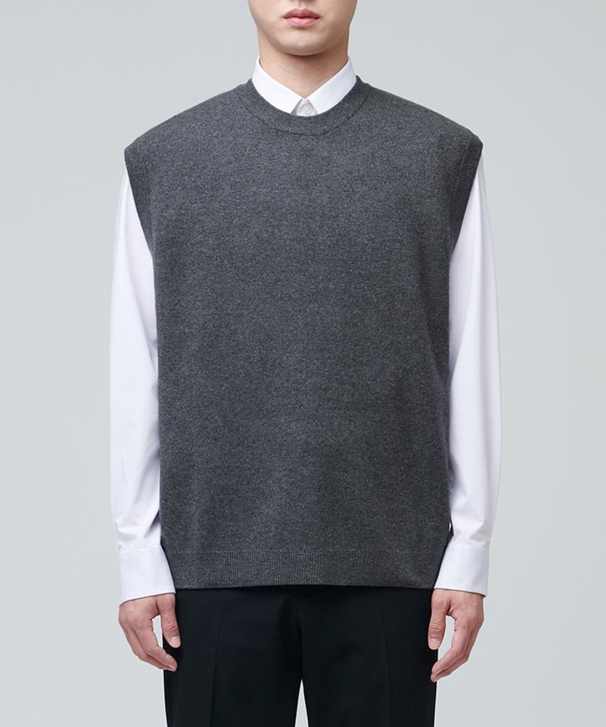 MUSINSA STANDARD Lambswool Crew Neck Knit Vest [Medium Grey]