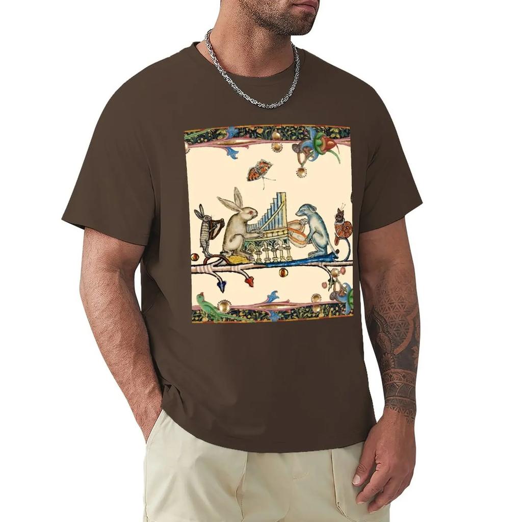 WEIRD MEDIEVAL BESTIARY MAKING MUSICWhite Rabbit And Dog Playing Organ Harpist Hare Snail Cat TShirt