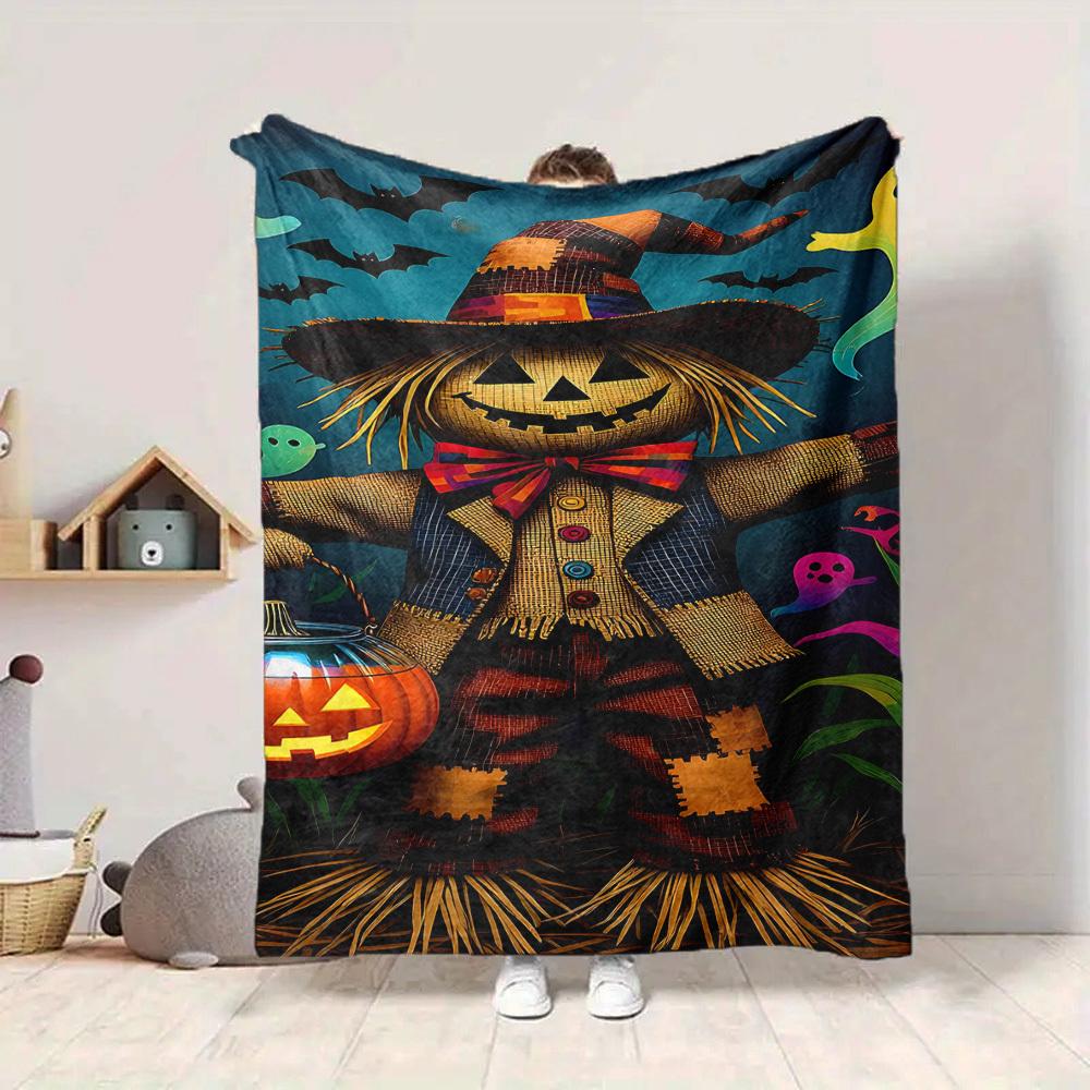 1pc Halloween Scarecrow Blanket Lightweight Flannel Blanket Throw Blanket For Sofa, Bed, Travel, Camping, Livingroom, Office, Couch, Chair, And Bed Yy