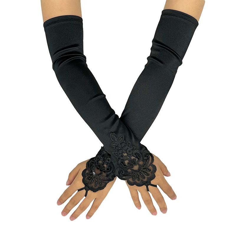 Women Satin Hook Finger Long Fingerless Gloves Retro Style Opera Evening Dress Accessories Etiquette High Elasticity Wedding