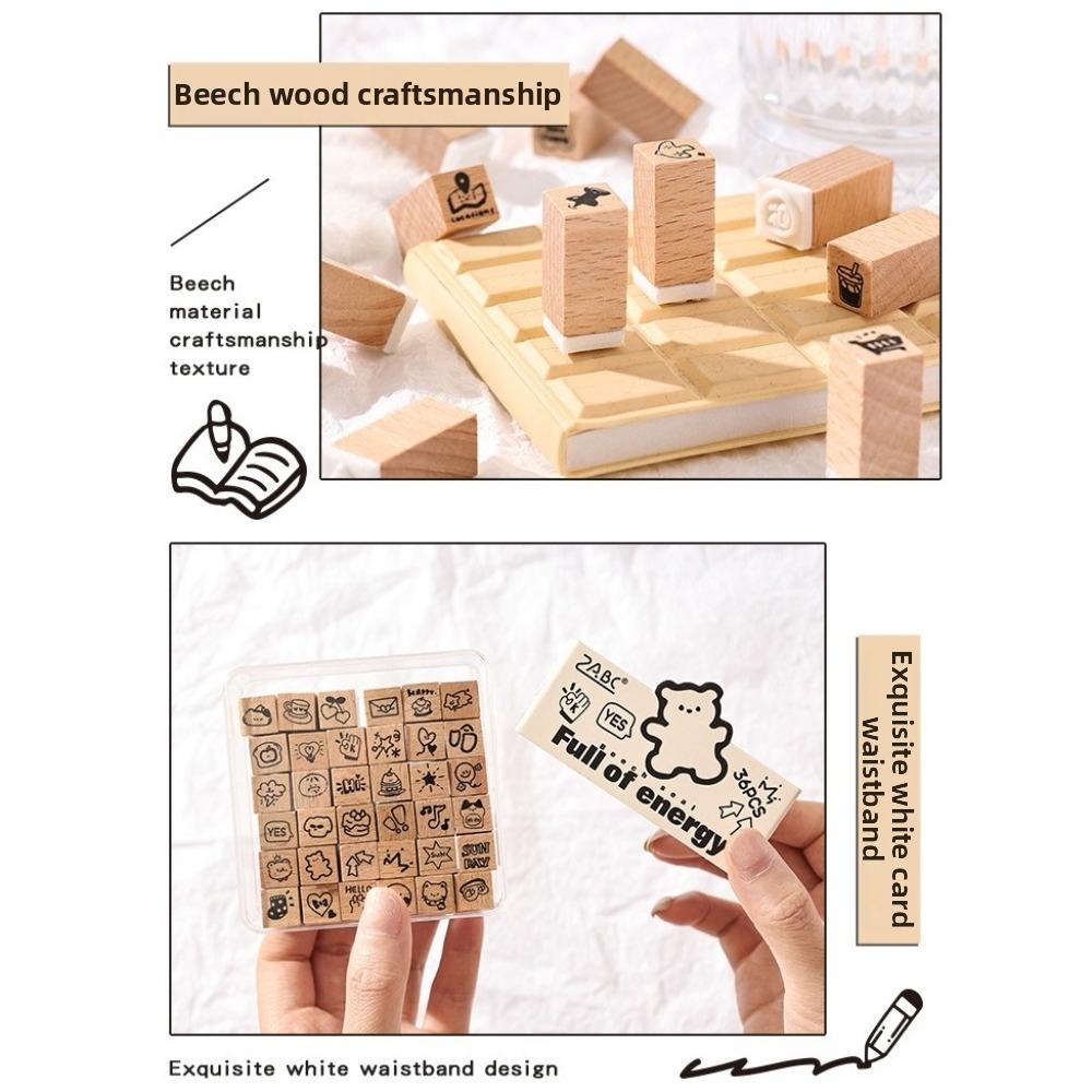 36pcs Set Acrylic Box Rubber Stamp Cartoon Mini Wooden Stamps Wood Stamps Set  Scrapbooking Decor