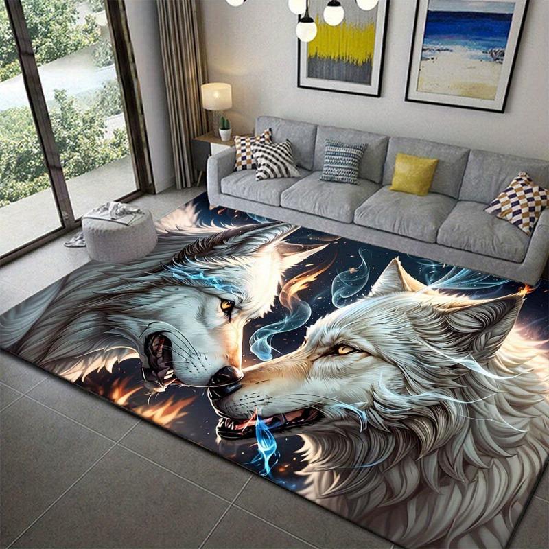 Wolfsmuster Teppich für Wohnzimmer, Schlafzimmer, Büro, Innenbereich, Ästhetische Fußmatte für Zuhause, Fleckenbeständiger Teppich
