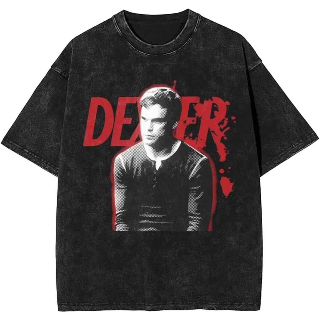 New Dexter Morgan Edition Middle Finger Retro Trendy Vintage Washed T-Shirt Summer Y2K Tops Cotton Men Women Tees Short Sleeve