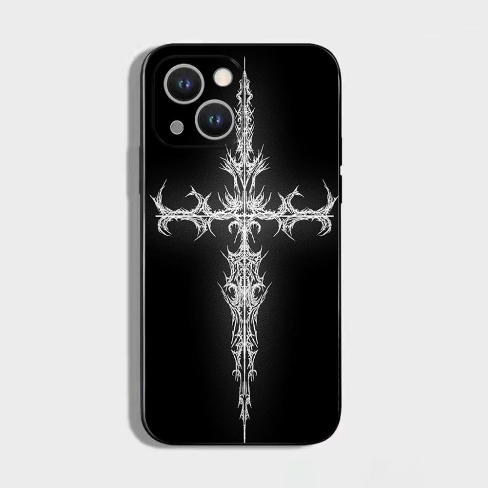 Cyber Sigil Kruislijn Telefoonhoesje Voor iPhone 16,15,14,13,12,11 Plus,Pro Max,XS,X,XR,SE,Mini,8,7,Zachte Siliconen Zwart Hoesje