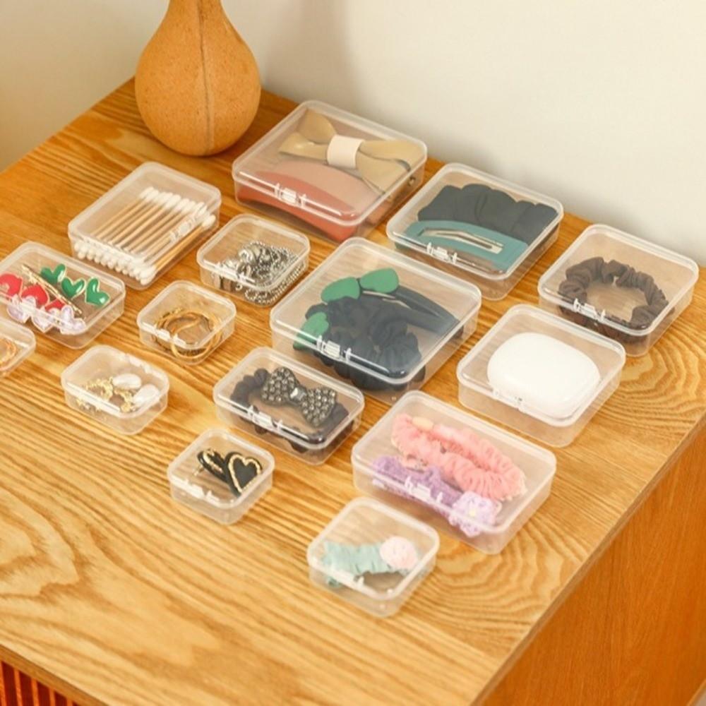 Mini Transparent Storage Box Flip Cover Dust-proof Sewing Storage Box Rectangle Integrated Hair Clips Boxes Jewelry Storage